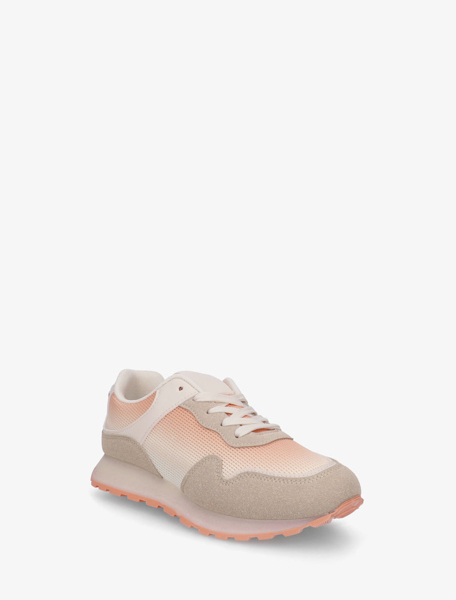 Sneakers bi-matière à semelle épaisse - Rose saumon - 2
