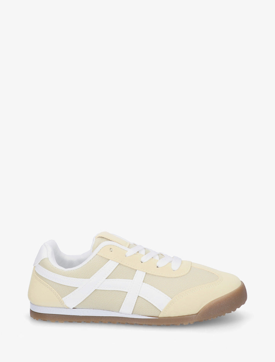 Baskets en tissu à empiècements simili - Jaune pastel - 1