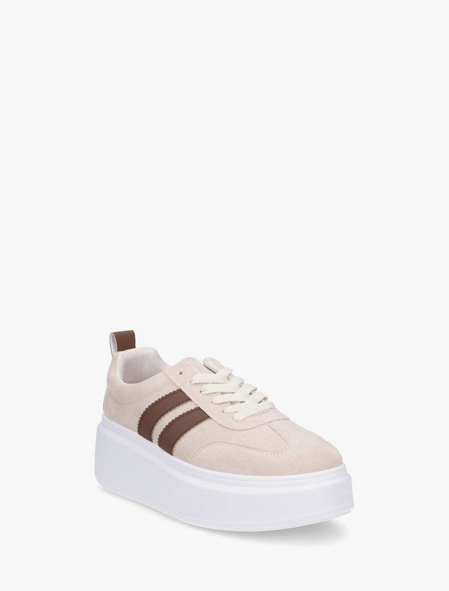 Baskets effet nubuck à bandes - Beige - 2