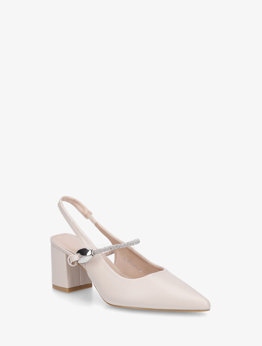 Escarpins unis à bride strassée - Beige - 2
