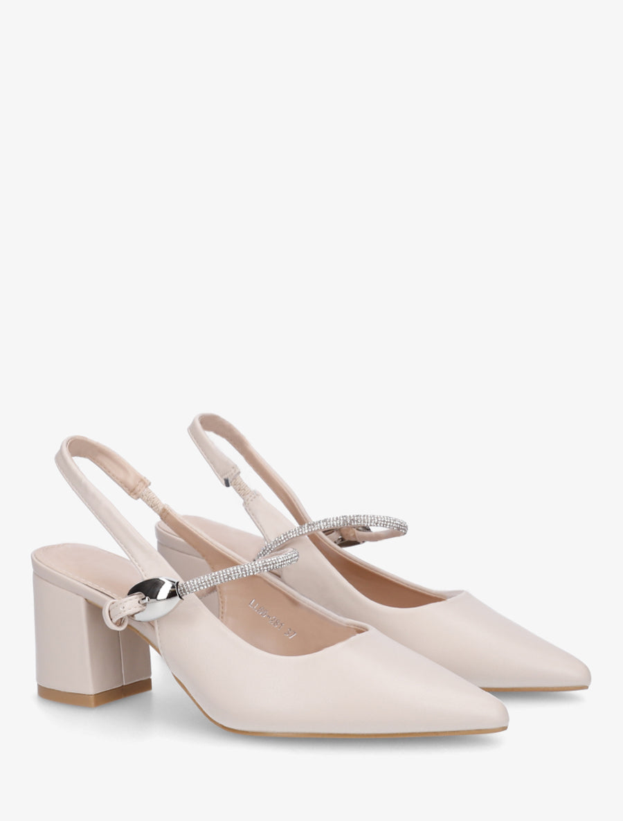Escarpins unis à bride strassée - Beige - 4