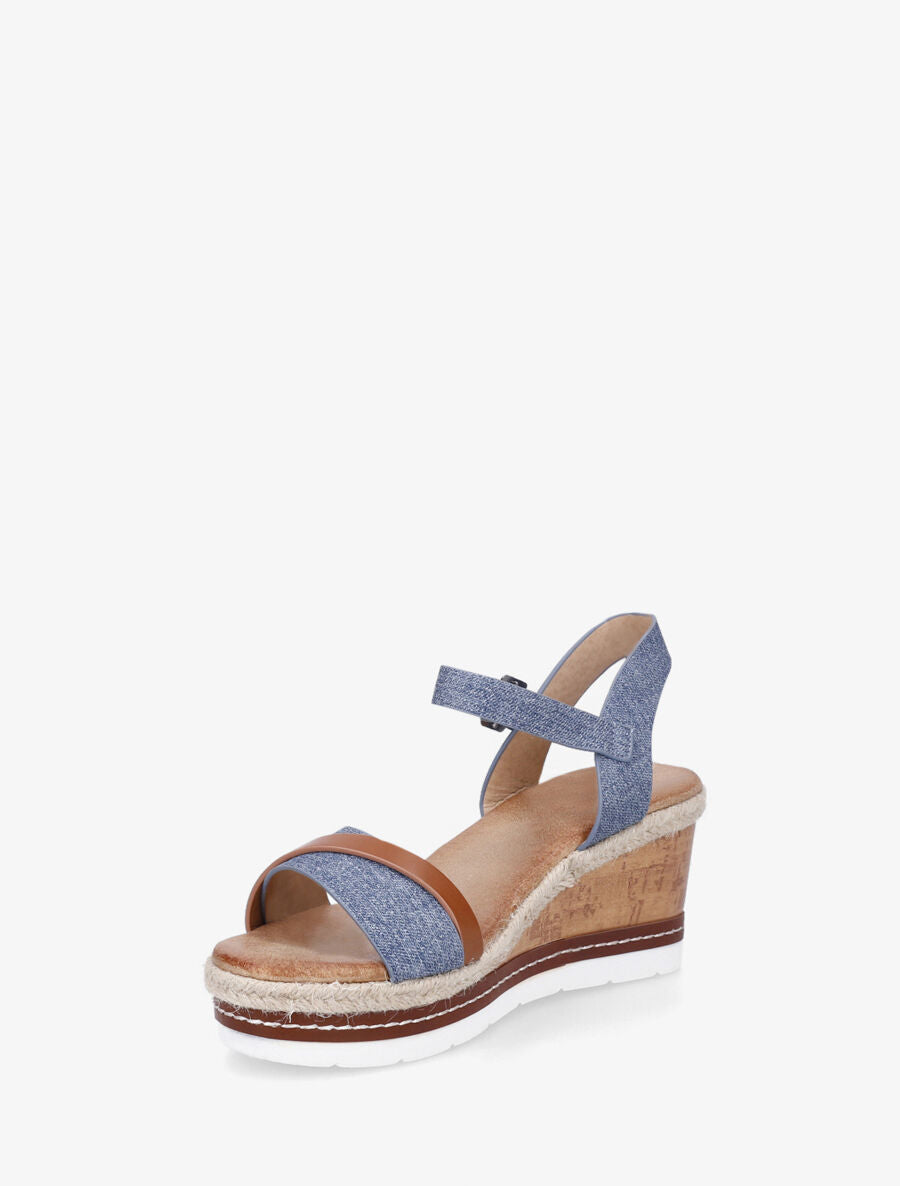 Sandales compensées à semelle effet bois - Bleu - 3