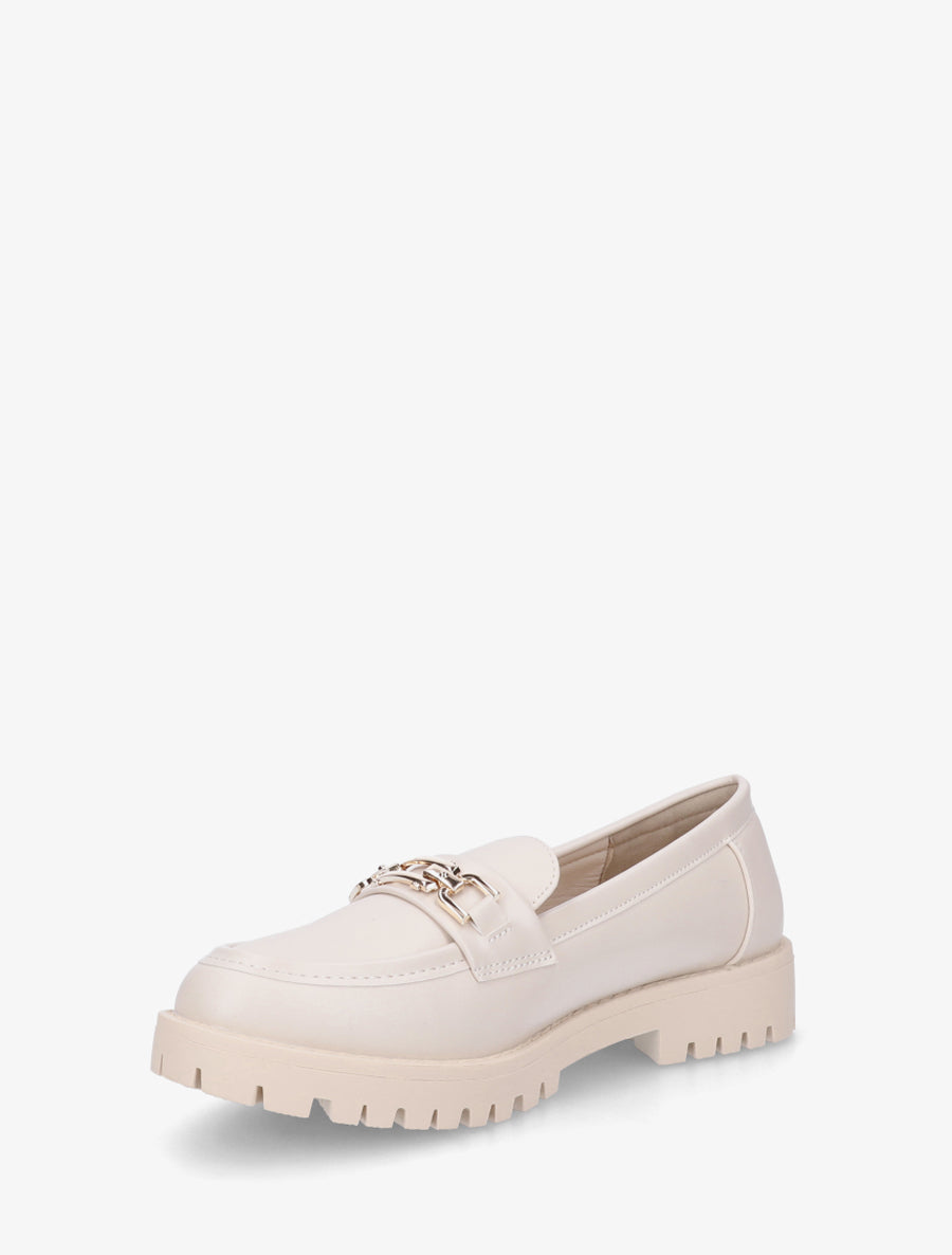 Mocassins en simili à boucle métallique - Beige - 3