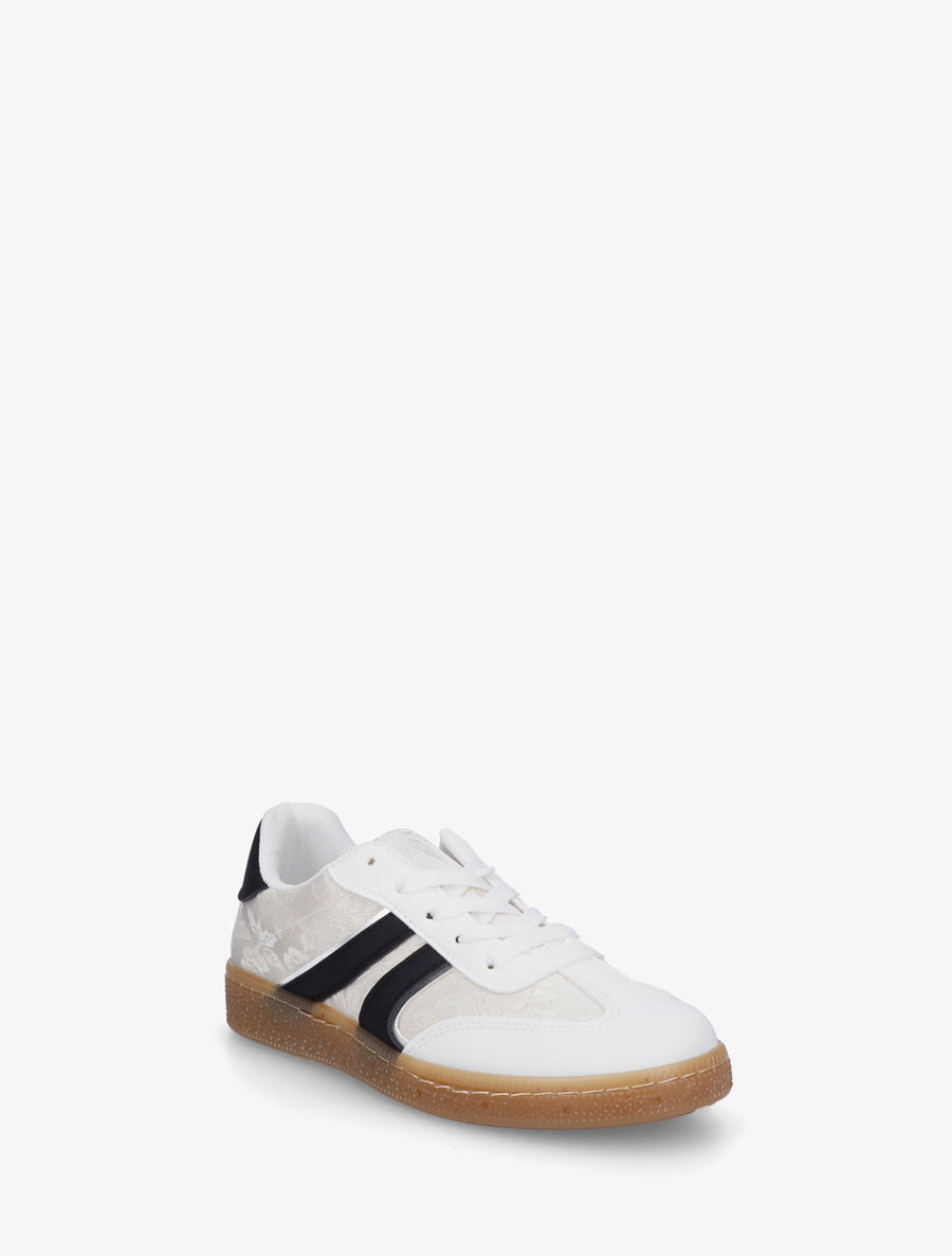 Sneakers bimatière imprimé roses - Blanc - 2
