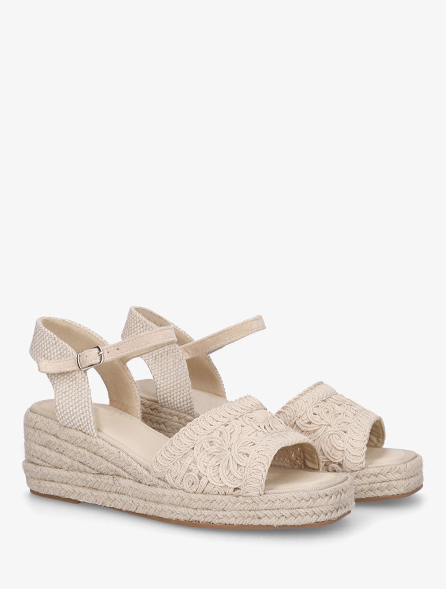 Sandales compensées à semelle en raphia - Beige - 4