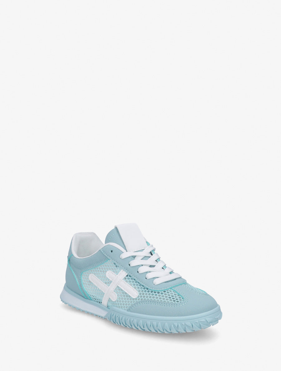 Sneaker mit Streifen und Wabenstoff - Himmelblau