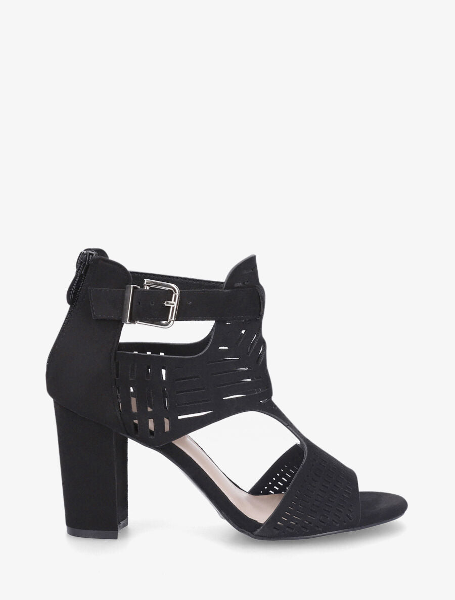 Sandales en suédine à talon - Noir - 5