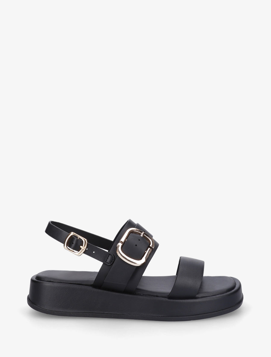 Nu-pieds uni en simili à double boucles - Noir - 1
