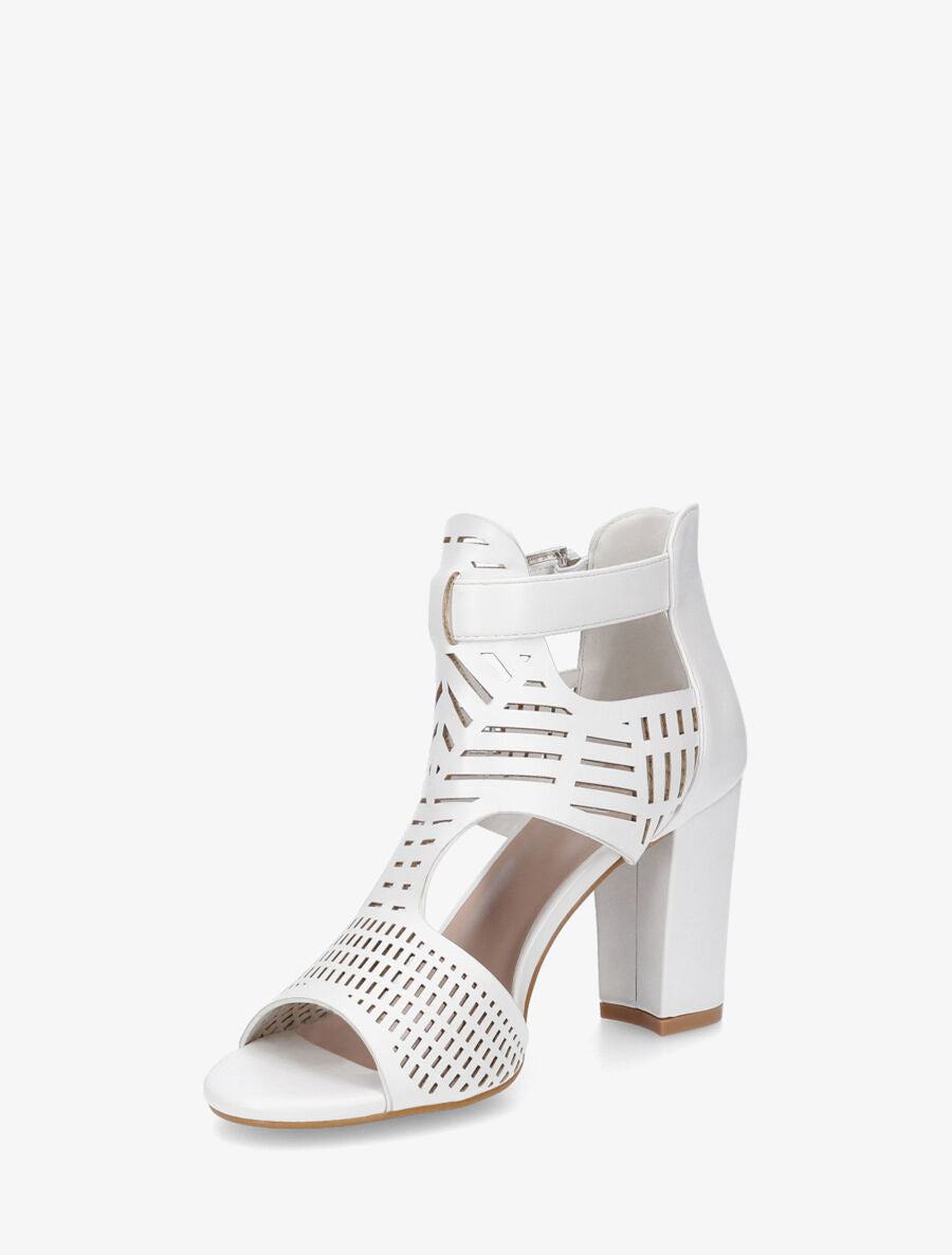 Sandales en simili à ganse ajourée - Blanc - 3