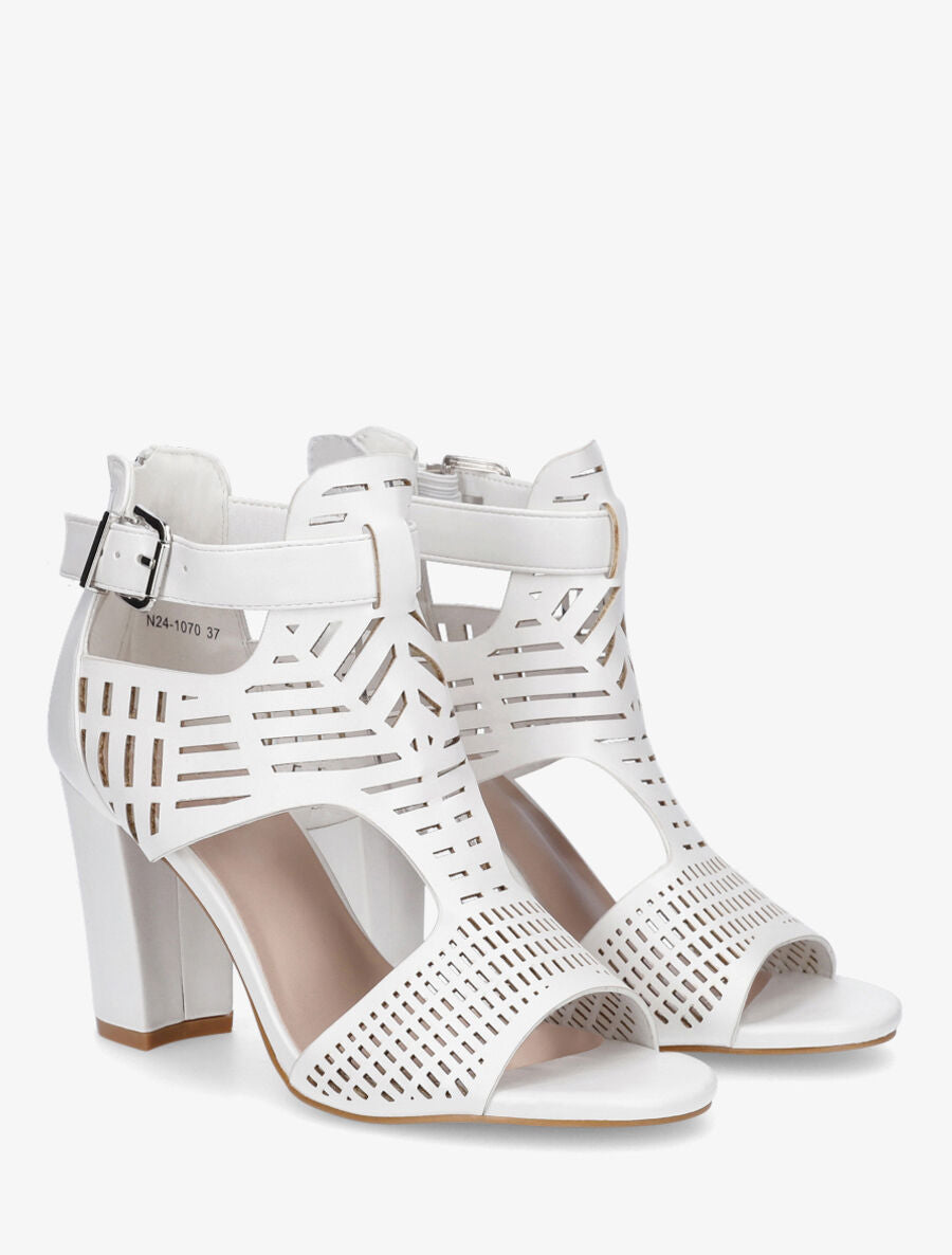 Sandales en simili à ganse ajourée - Blanc - 4
