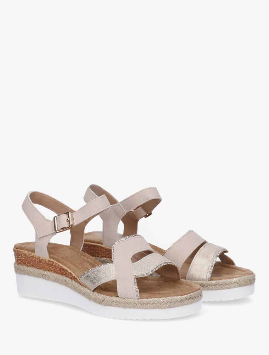 Sandales compensées bride fantaisie irisée - Beige - 4