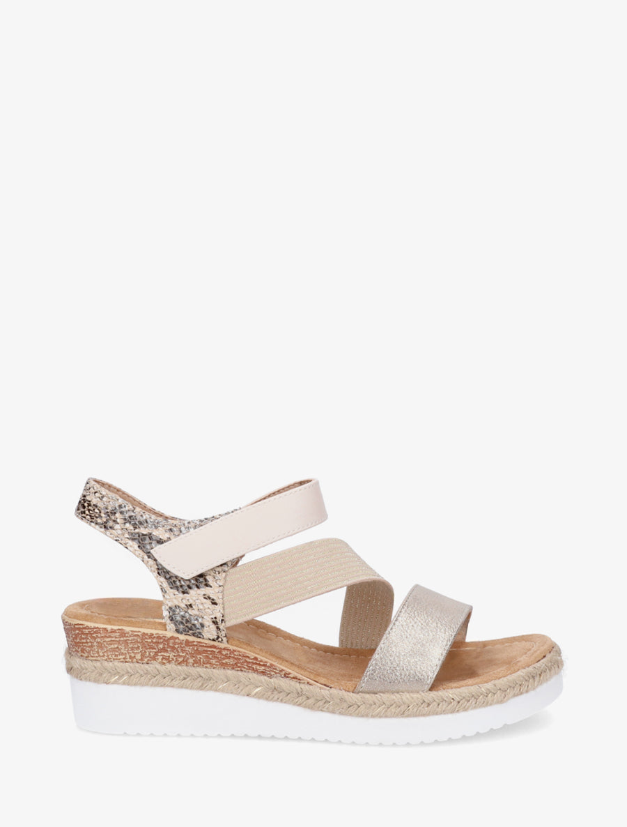 Sandales compensées élastiquées à scratch - Beige - 1