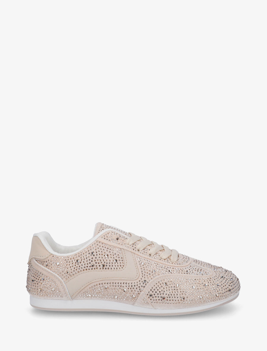 Sneakers effet nubuck à strass - Beige - 1