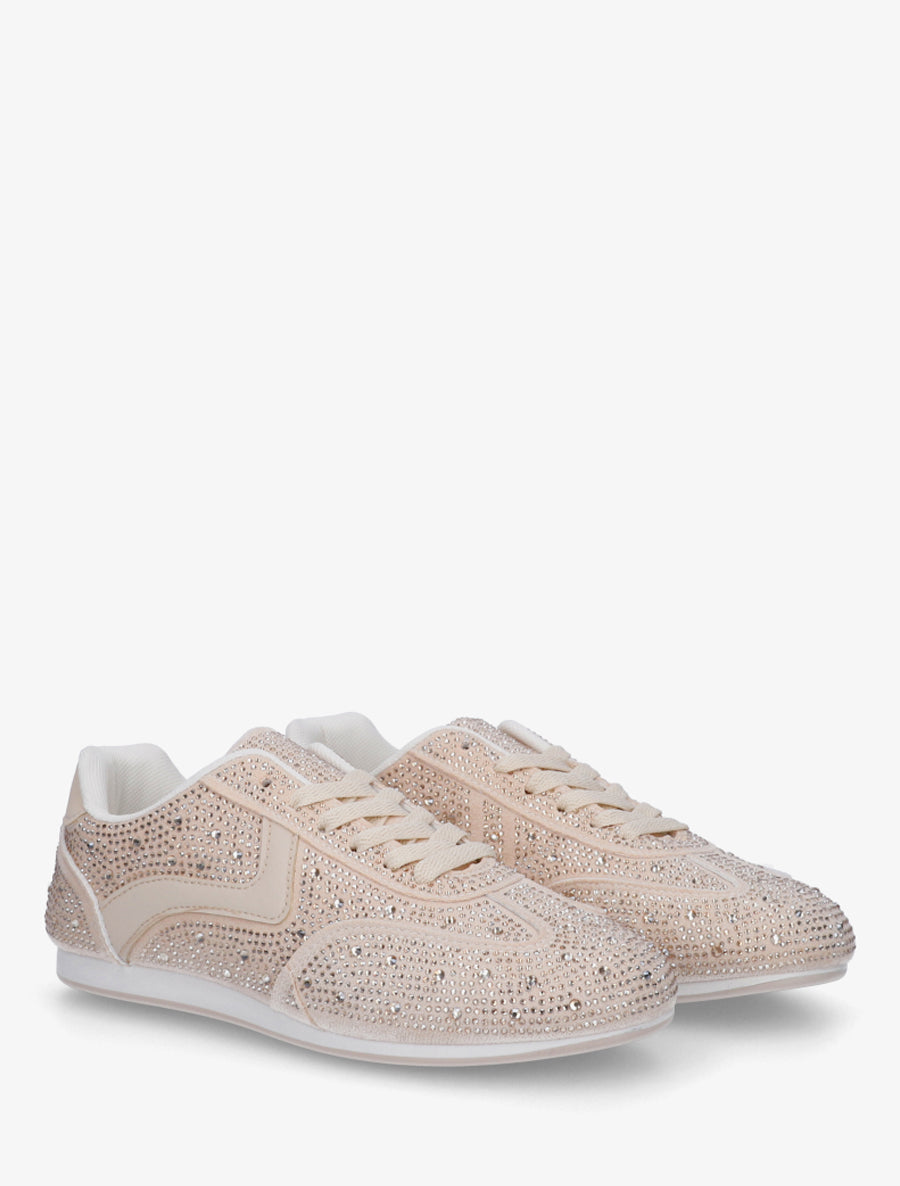 Sneakers effet nubuck à strass - Beige - 4