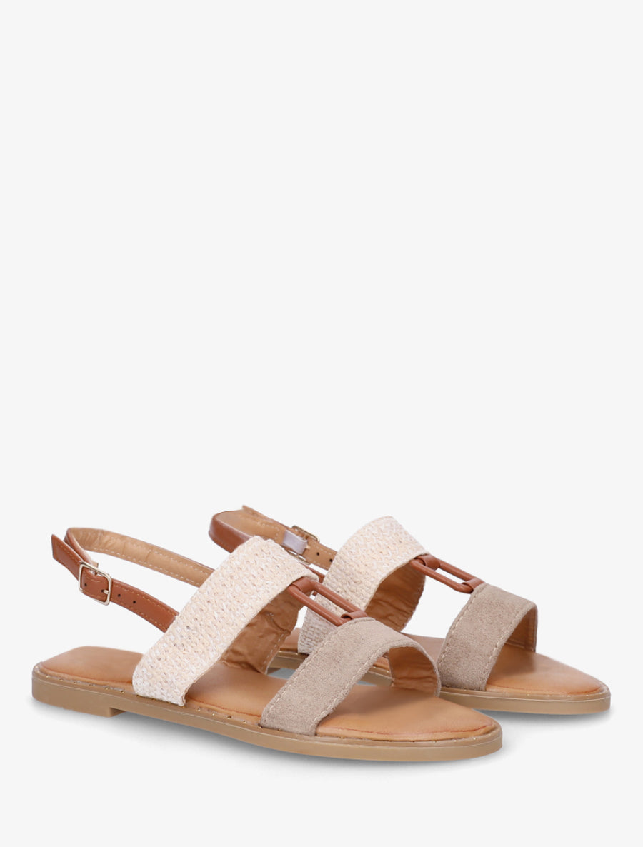 Nu-pieds bi-matière à bijou rectangle - Taupe - 4