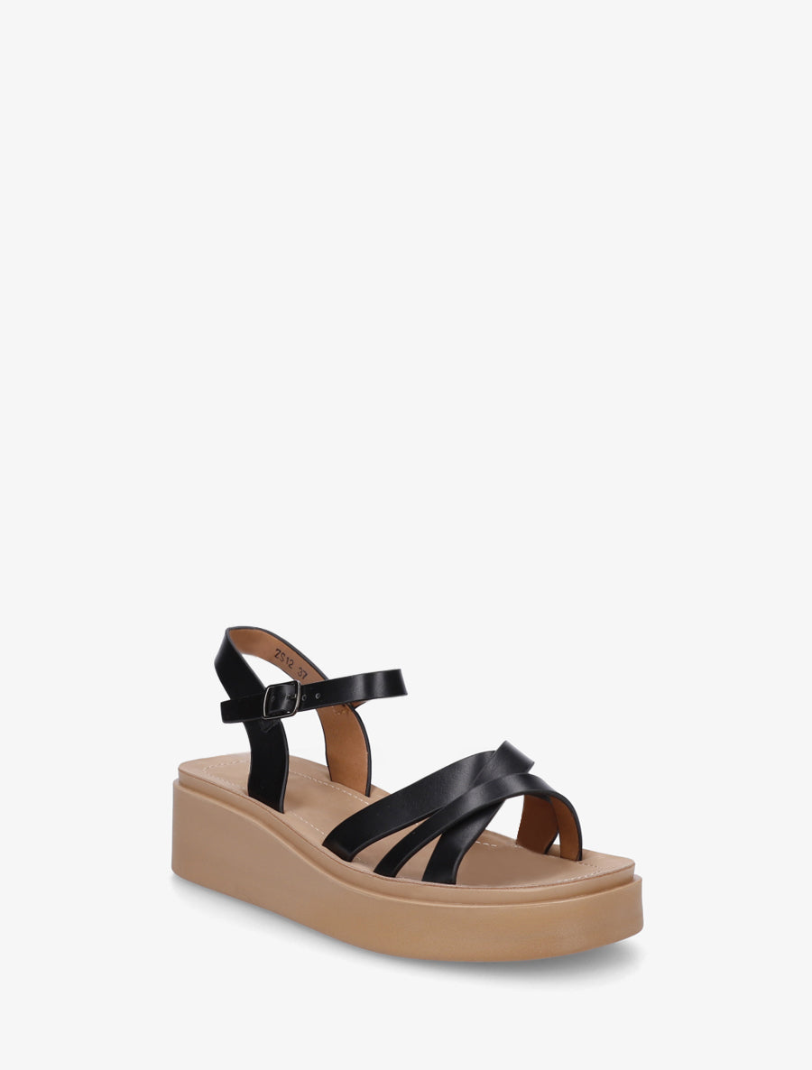 Sandales compensées à tour de cheville à boucle - Noir - 2