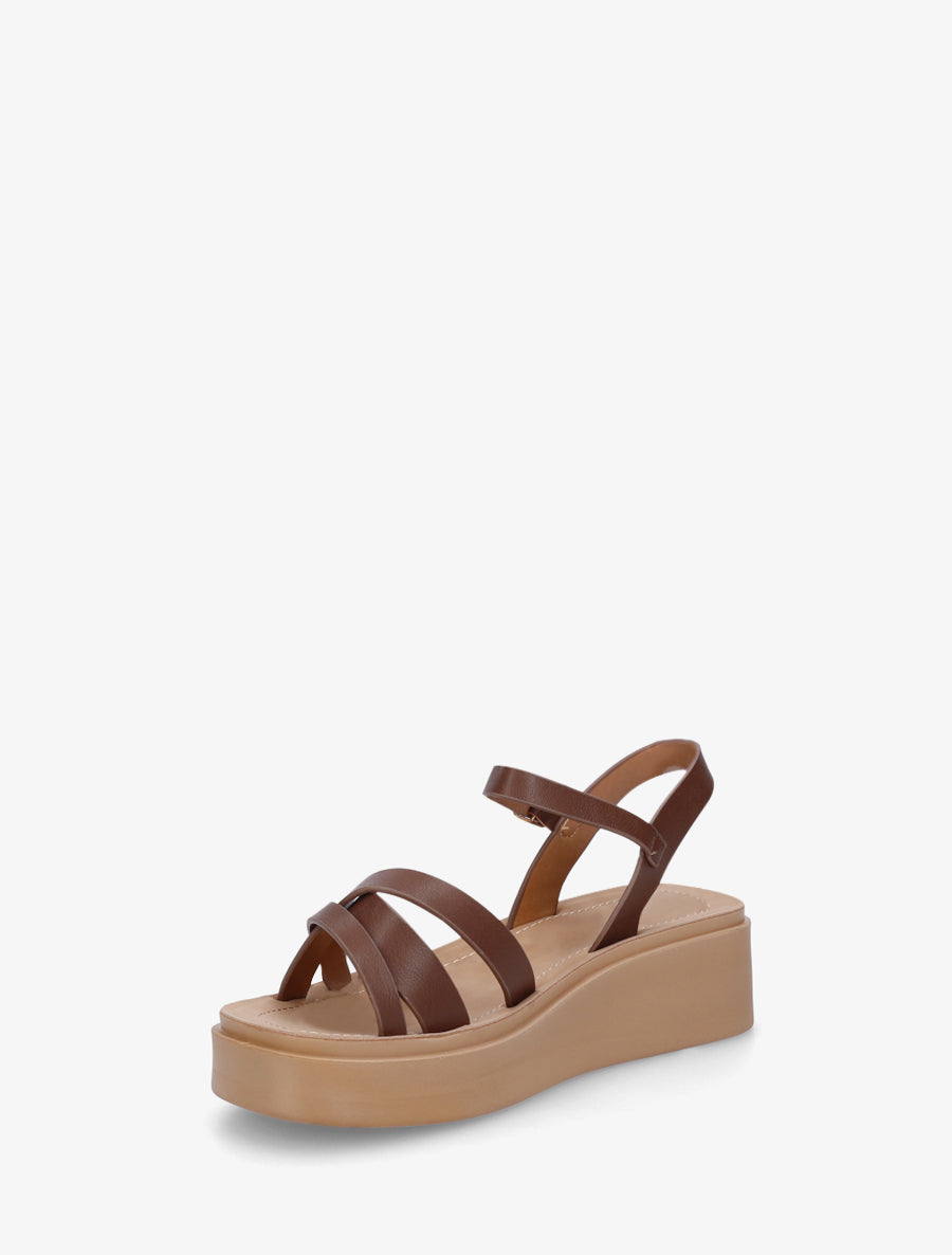 Sandales compensées à tour de cheville à boucle - Marron - 3