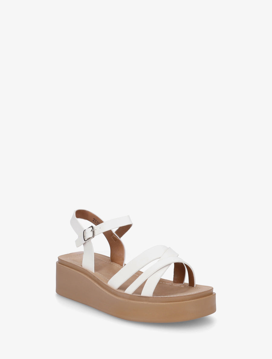 Sandales compensées à tour de cheville à boucle - Blanc - 2