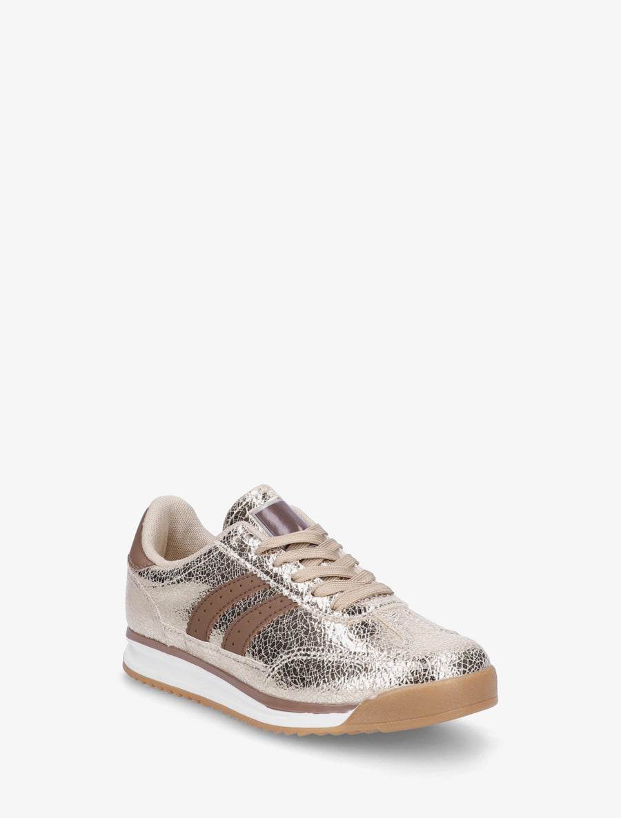 Sneakers effet craquelé à bandes et contrefort contrastantes - Or - 2