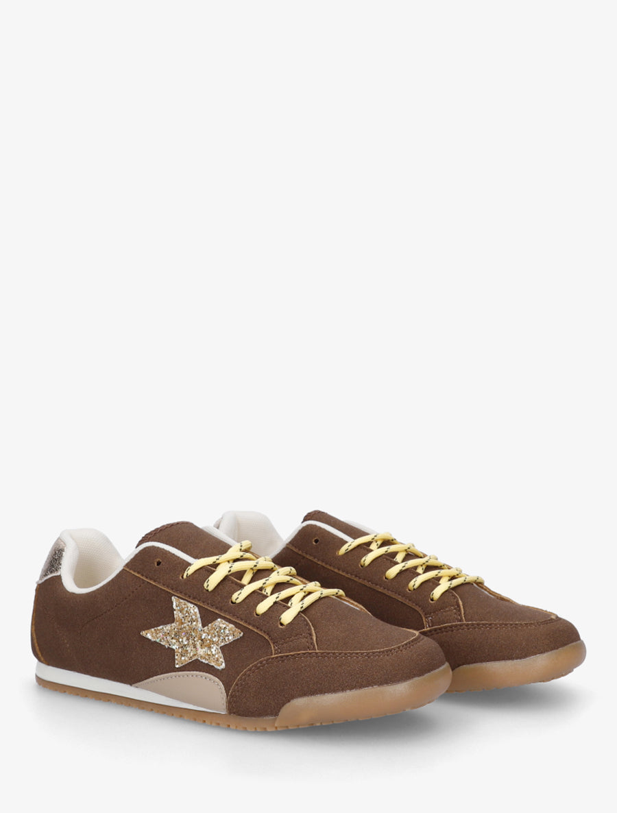 Sneakers en suédine à contrefort constrastant - Marron - 4