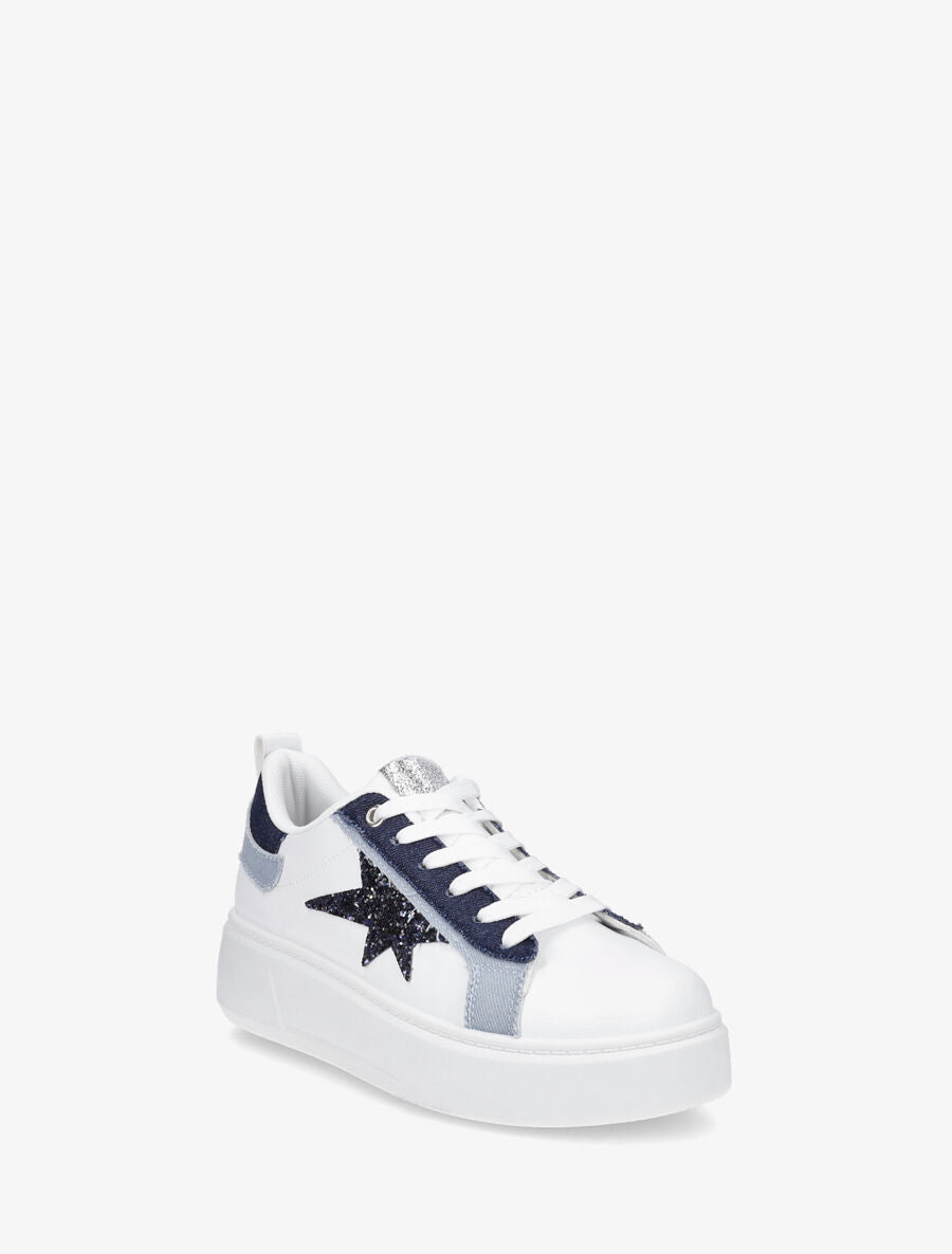 Sneakers en simili à motif étoile pailletée - Bleu - 2