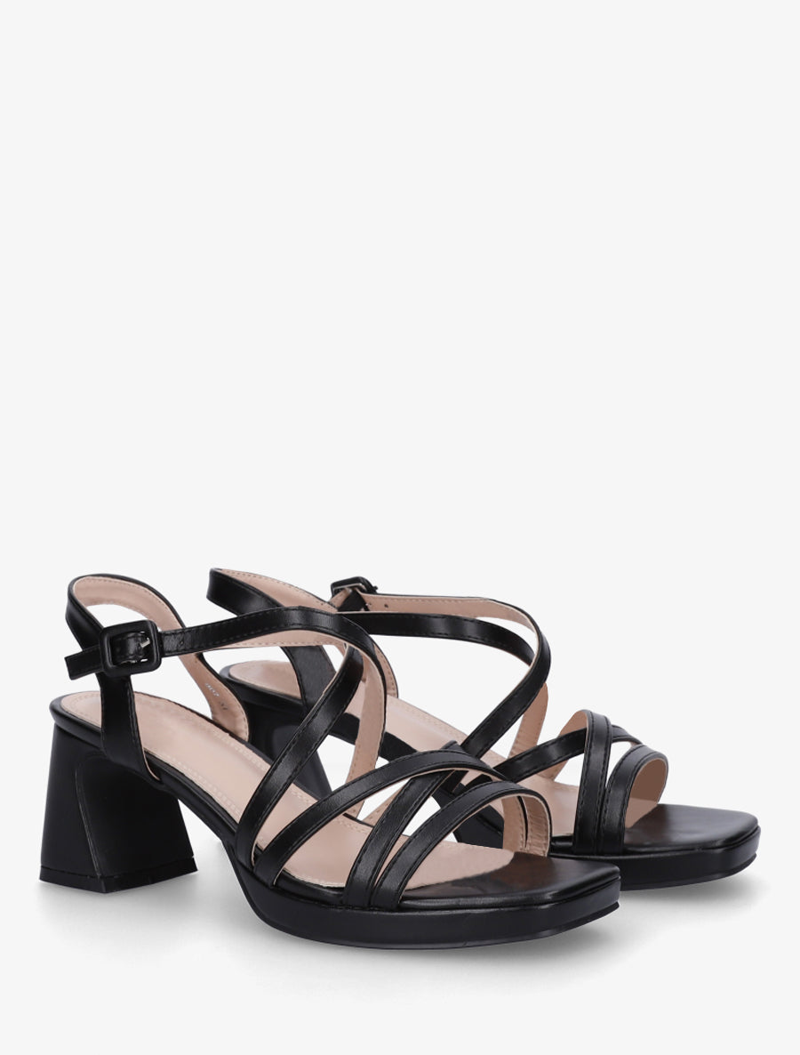 Sandales en simili à talon haut - Noir - 4