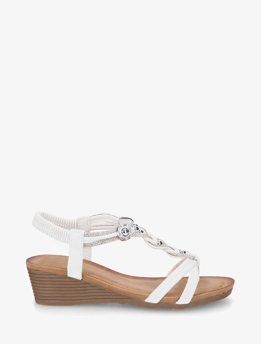 Sandales élastiquées à bijoux et strass - Blanc - 1