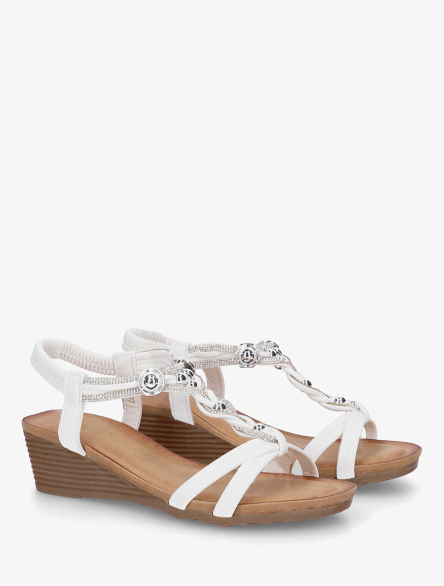 Sandales élastiquées à bijoux et strass - Blanc - 4