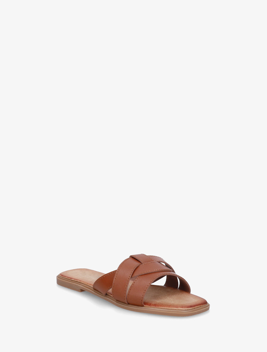Mules plates à bride effet croisé - Marron - 2