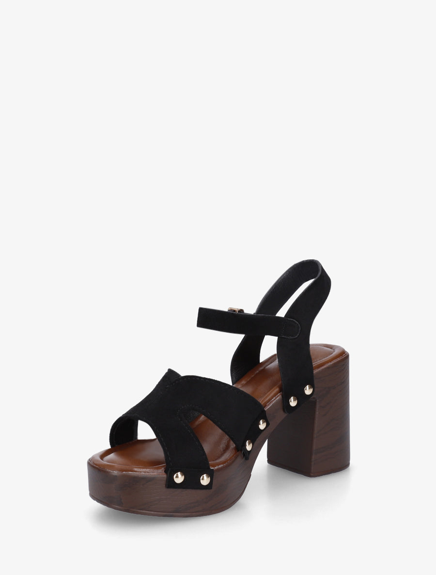 Sandales en suédine à talon carré - Noir - 3