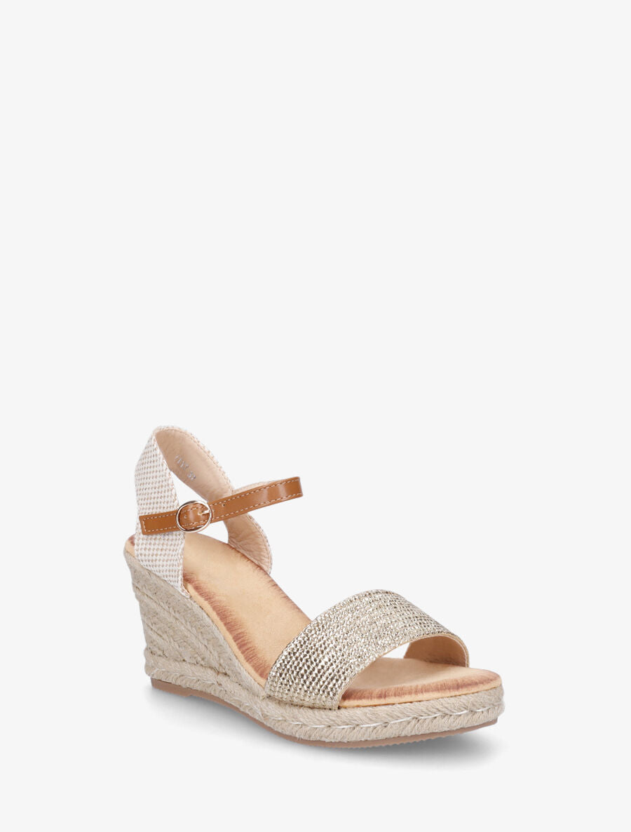 Sandales compensées à bride effet paille tissé - Or - 3