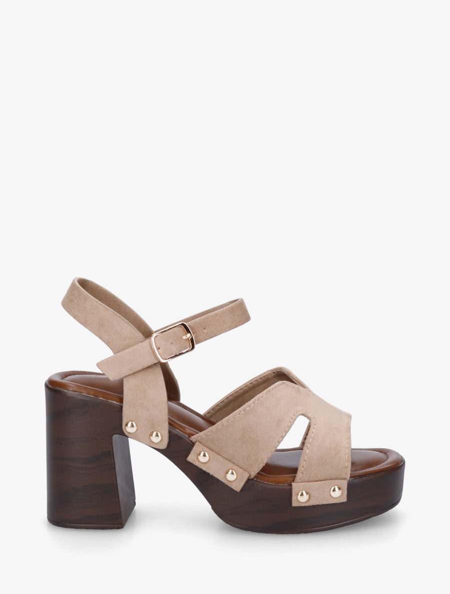 Sandales en suédine à talon carré - Taupe - 1