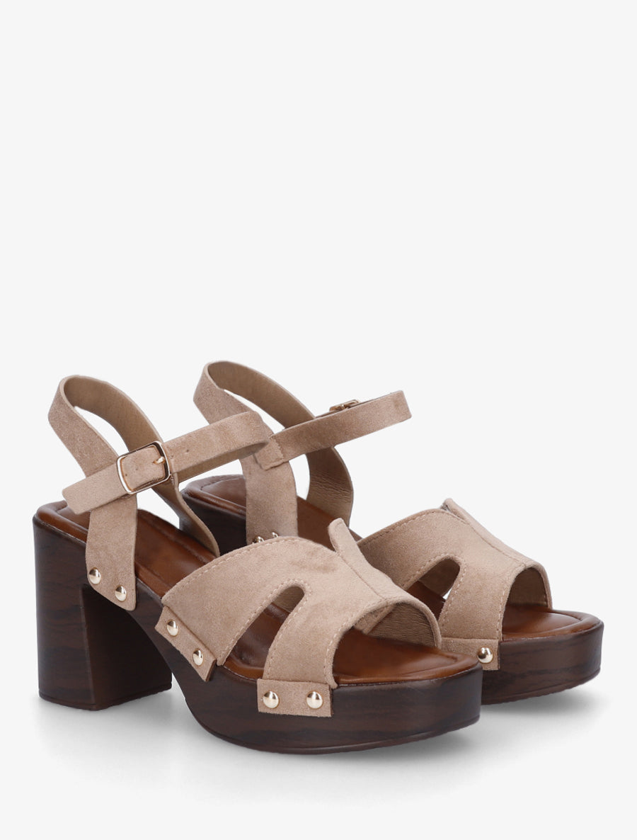 Sandales en suédine à talon carré - Taupe - 4