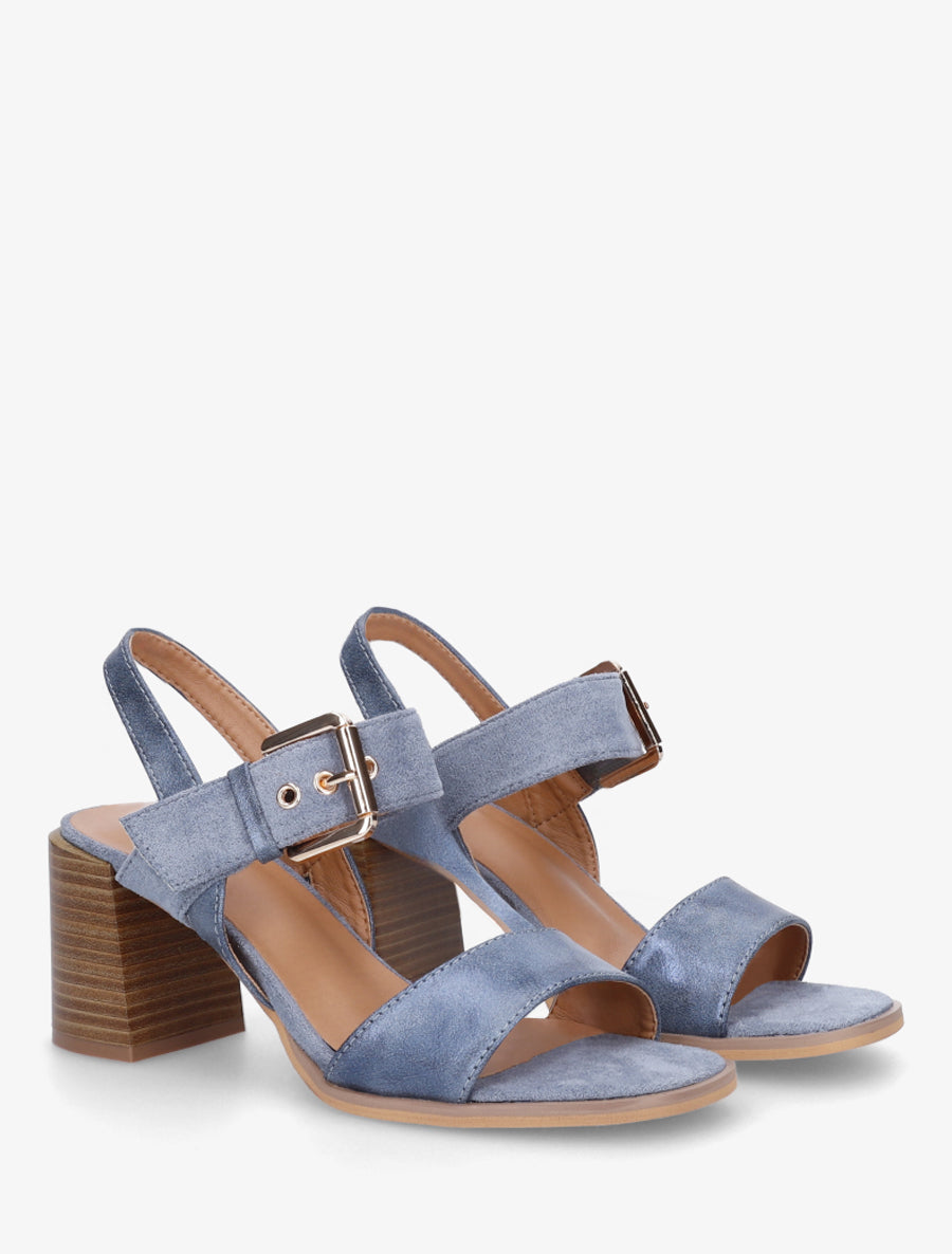 Sandales bimatière à talon - Bleu - 4