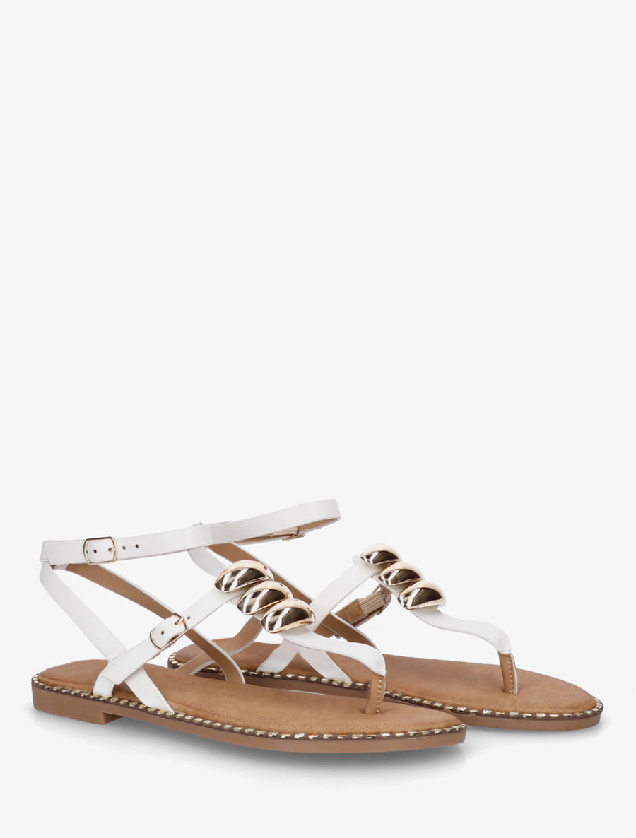 Nu-pieds à entredoigt et bijoux métalliques - Blanc - 4