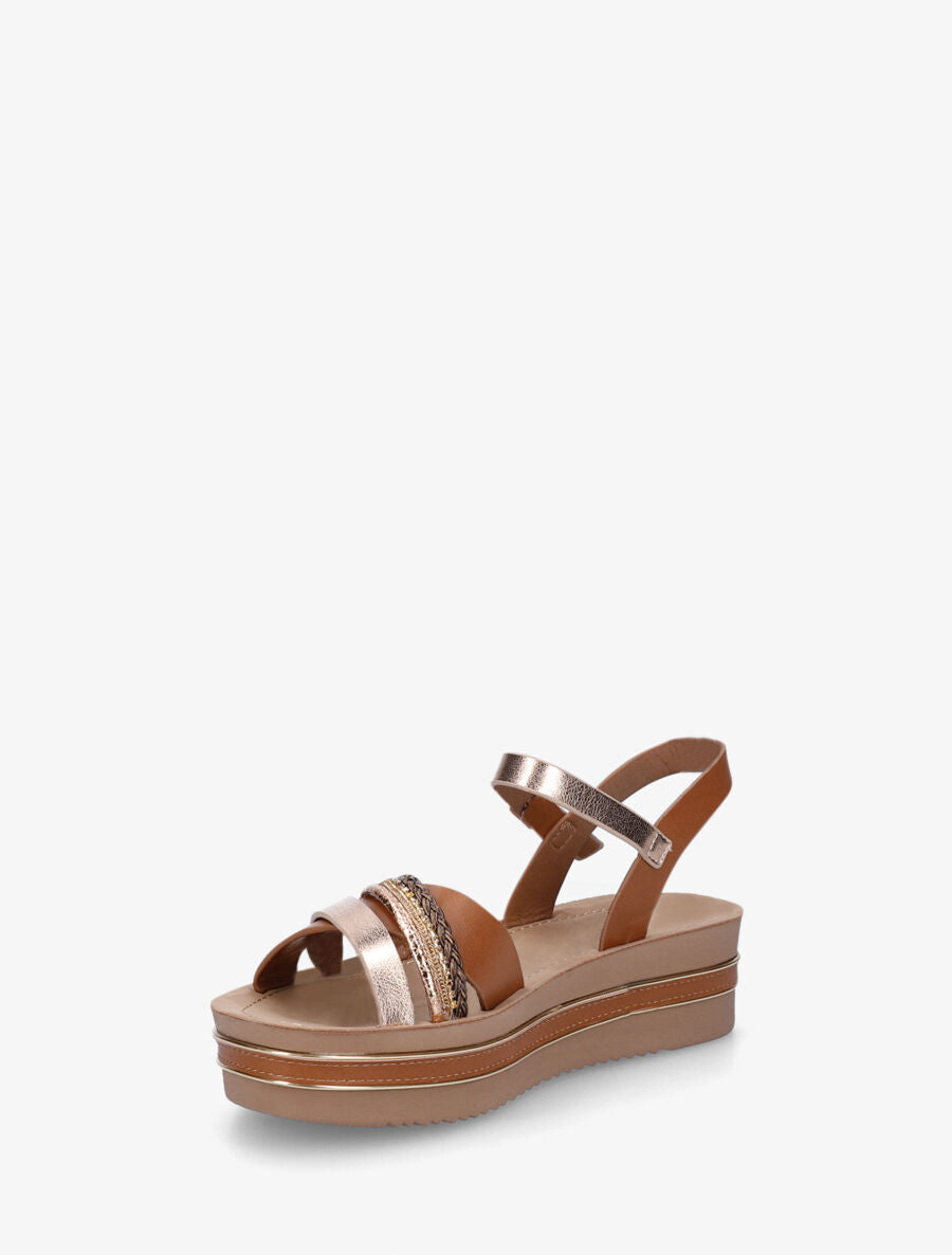 Sandales à plateforme et brides ornées de strass - Camel - 3