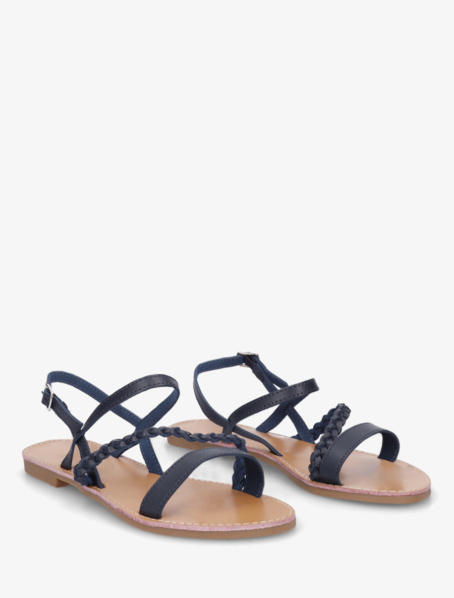 Nu-pieds à bride en biais tressée - Marine - 4