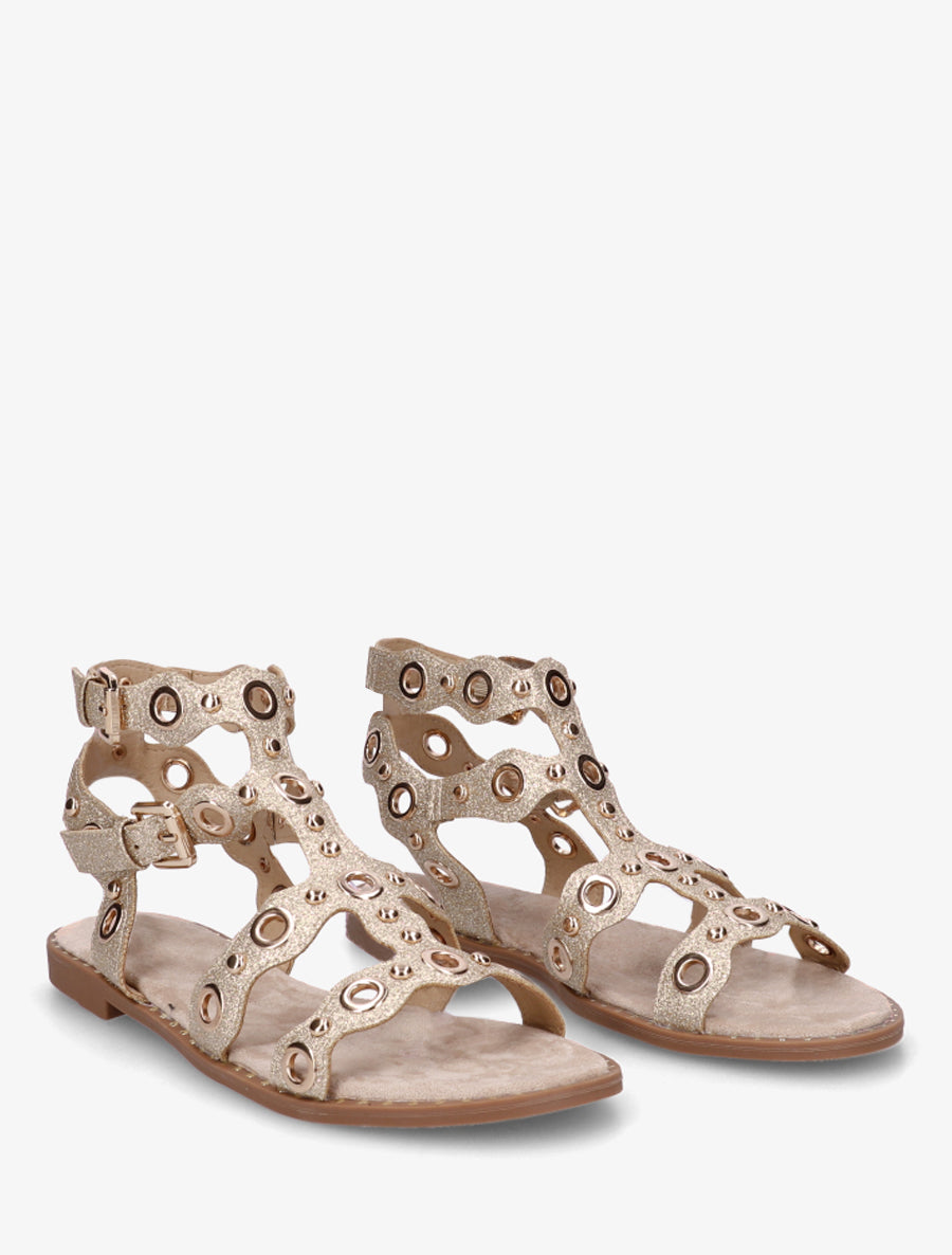 Nu-pieds style spartiates à œillets - Or - 4