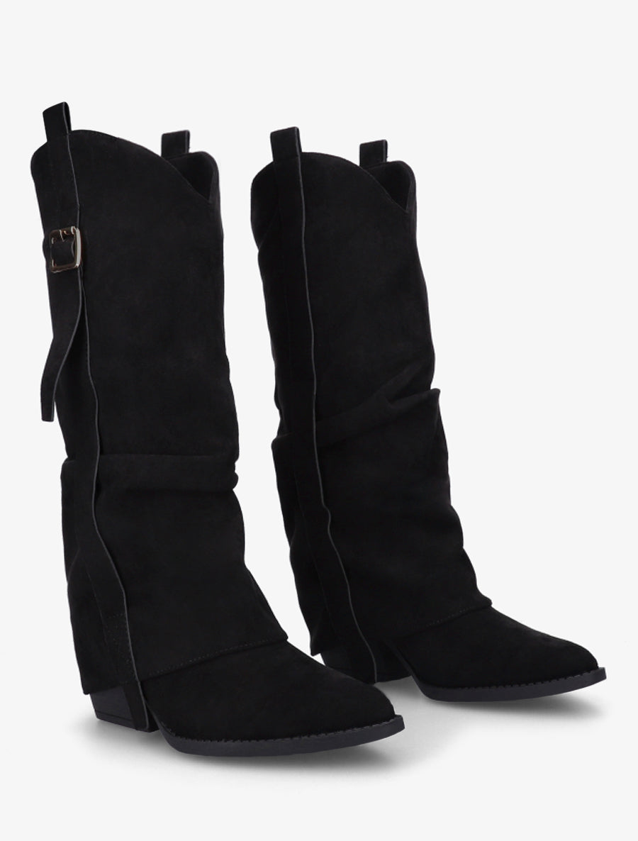 Bottes en suédine à revers - Noir - 4