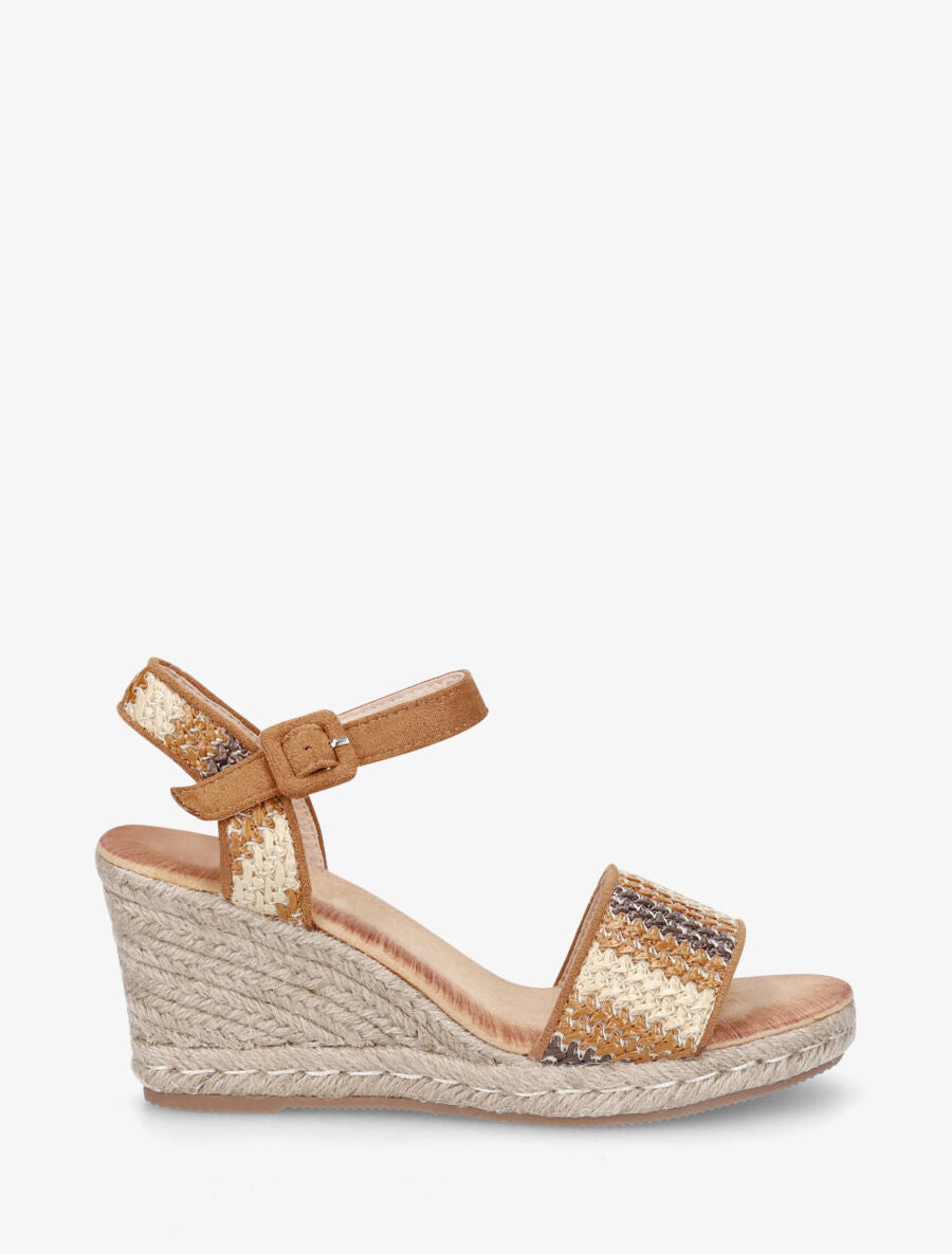 Sandales compenées à brides effet paille tissée - Camel - 5