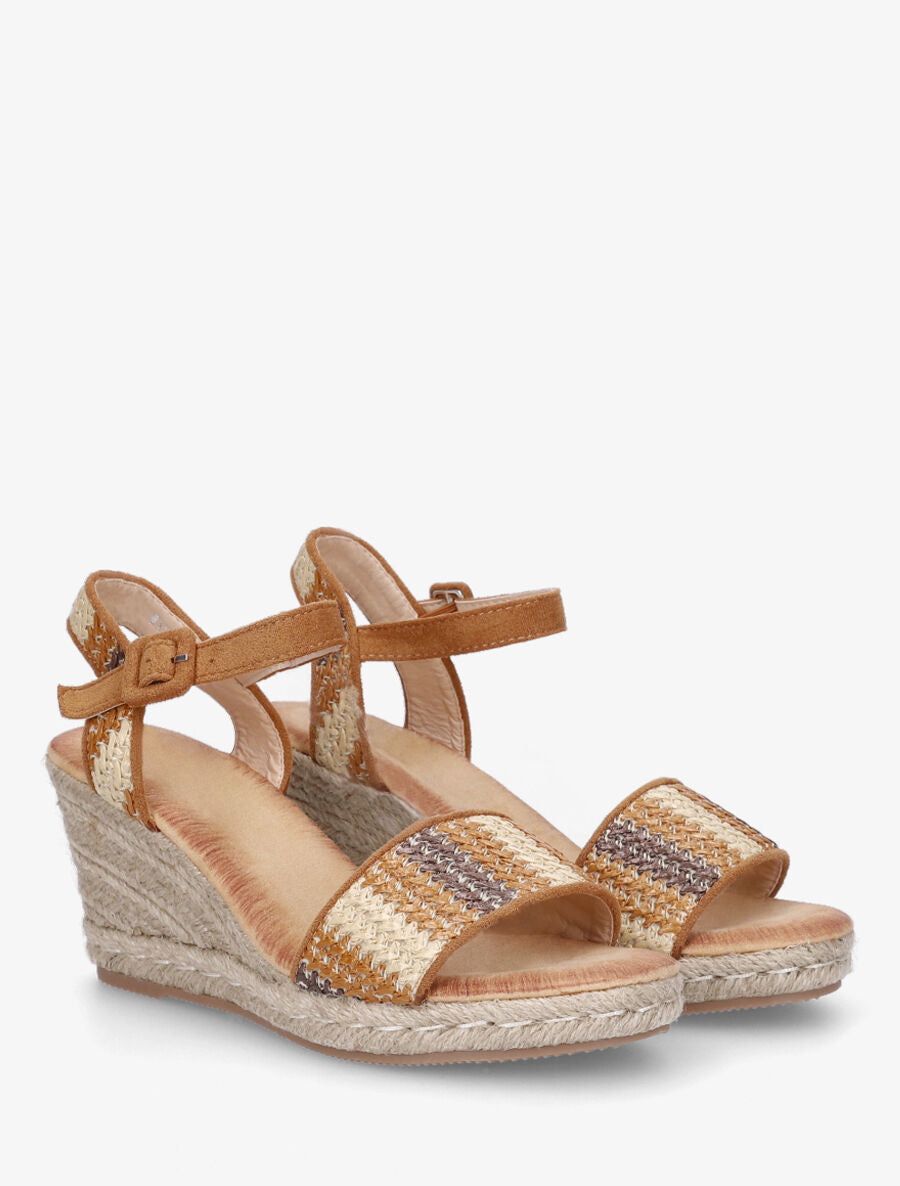 Sandales compenées à brides effet paille tissée - Camel - 4
