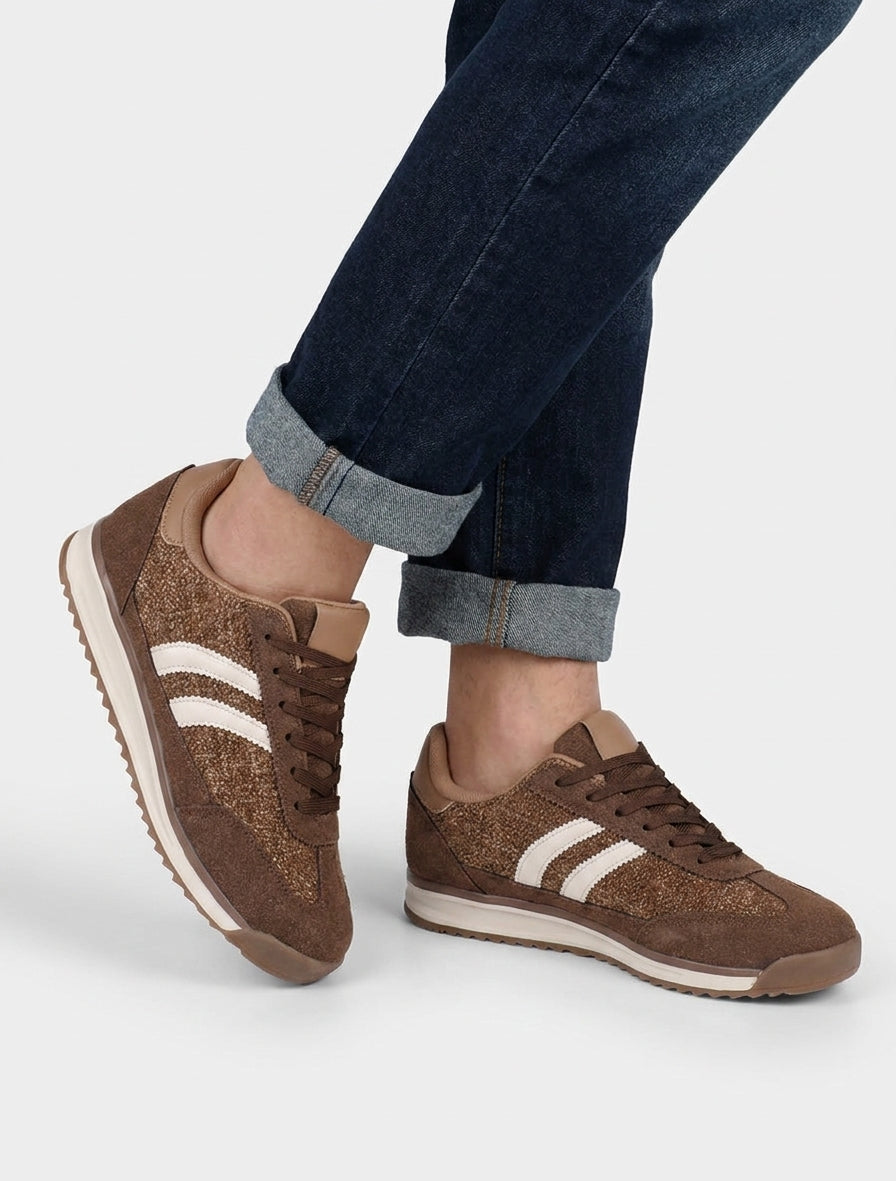 Sneaker aus Stoff in Tweed-Optik - Braun