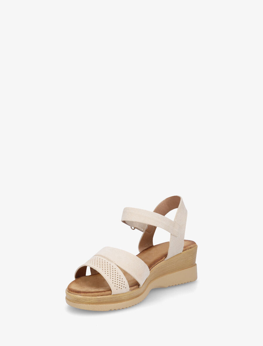 Sandales compensées en suédine à scratch - Beige - 3