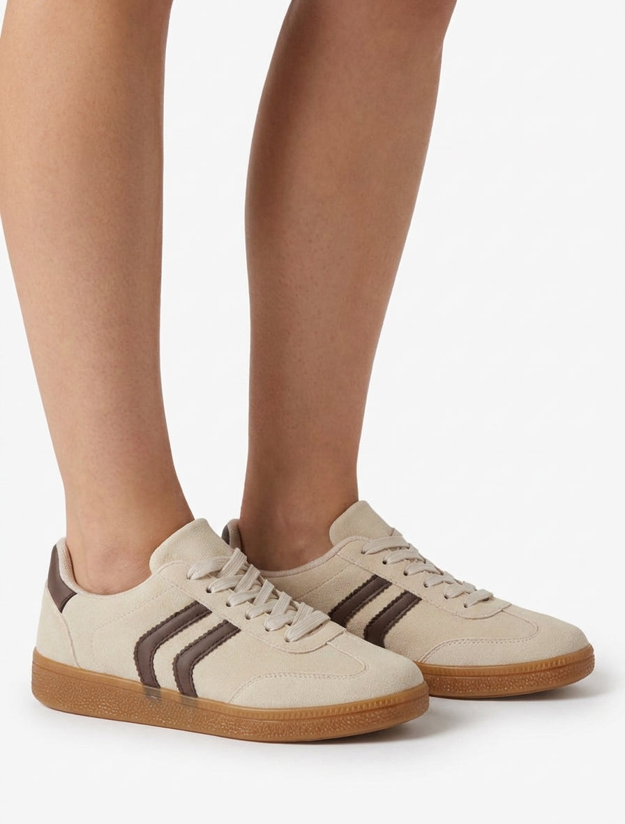 Sneakers im Nubuk-Effekt mit Gummisohle - Beige