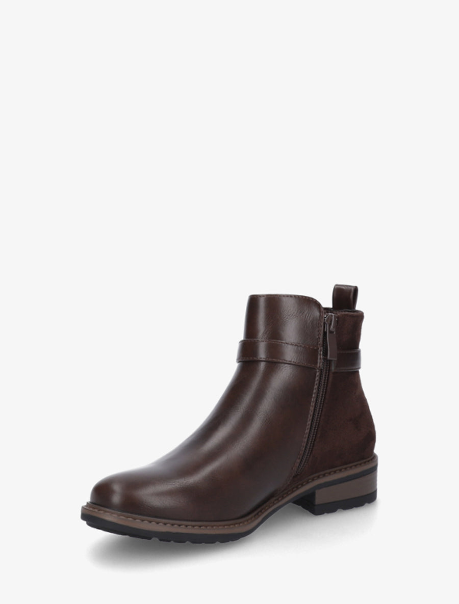 Bottines élastiquées bimatière à boucle métallique - Marron - 3