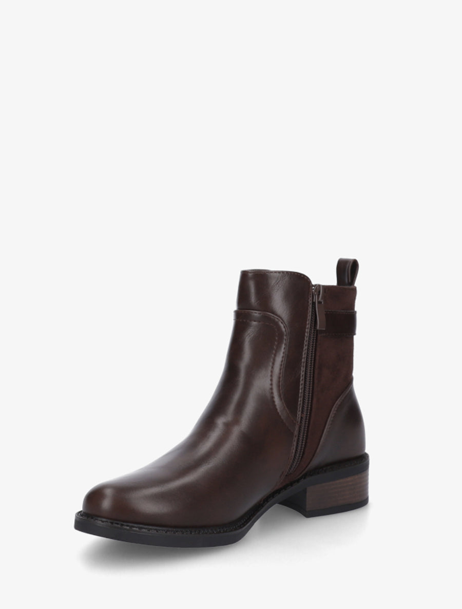 Bottines en simili et suédine - Marron - 3