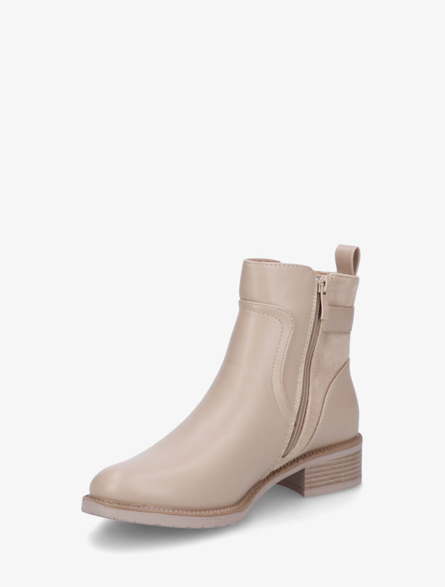Bottines en simili et suédine - Taupe - 3