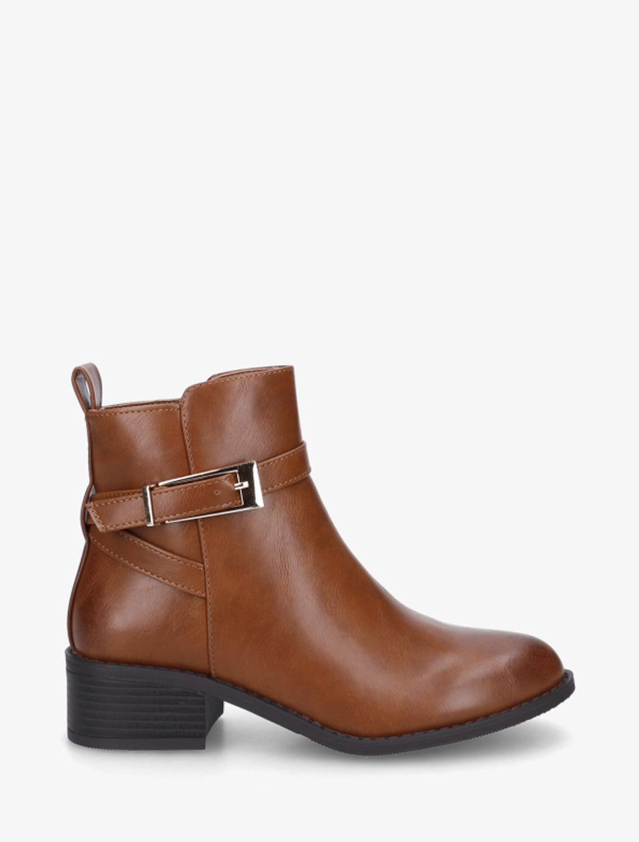 Bottines en simili à sangles - Camel - 1