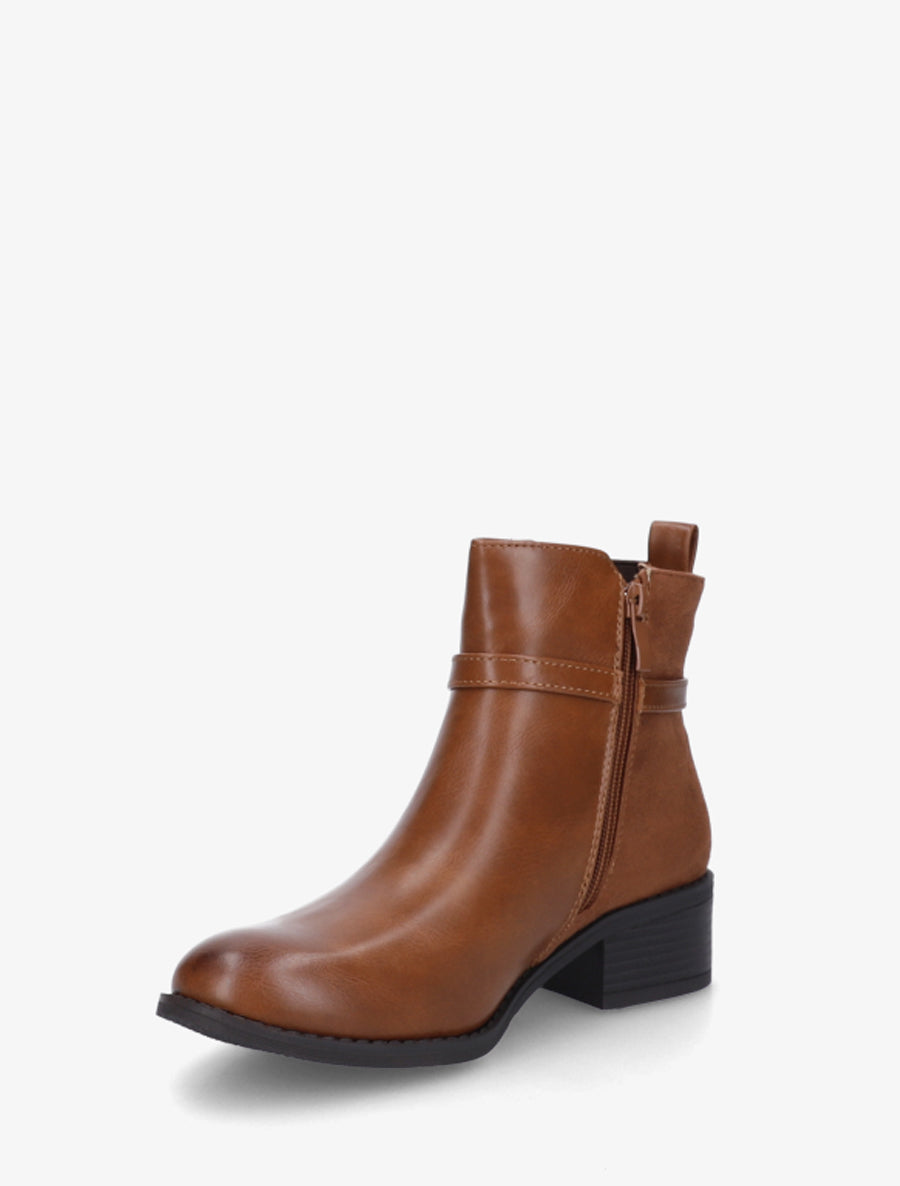 Bottines élastiquées bimatière à boucle métal - Camel - 3