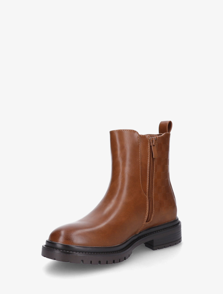 Bottines élastiquées à contrefort damier - Camel - 3